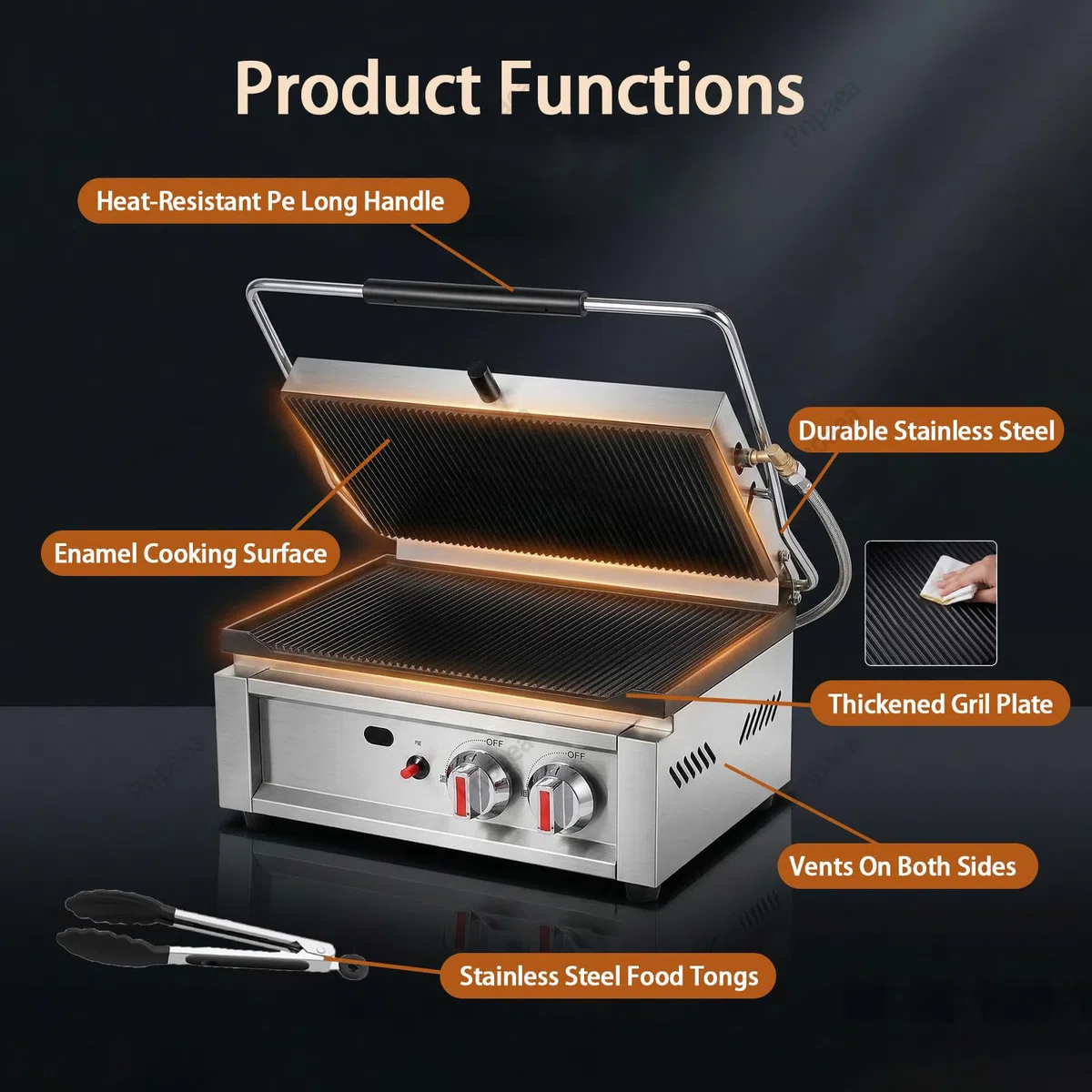 MáQuina EléCtrica Comercial De Acero Inoxidable para Paninis, SáNdwiches, Paninis Y SáNdwiches,para Puestos De Comida Y Restaurantes ElectricHeating