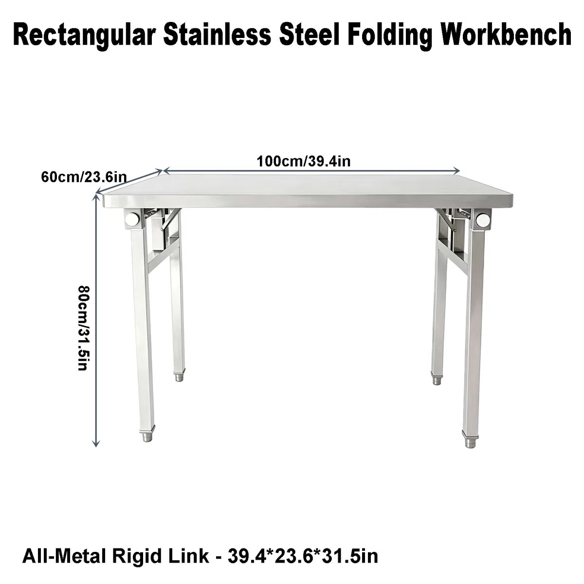 Mesa de preparación Plegable de Acero Inoxidable, Mesa de Trabajo Comercial (Rectangular de 39,4 * 23,6 * 31,5 Pulgadas)