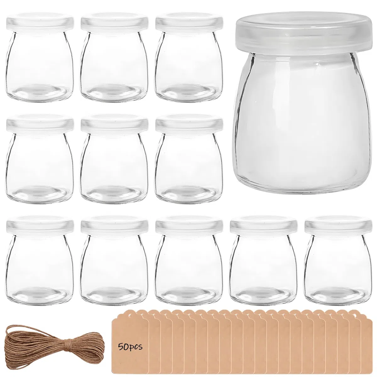 GBKDQQ 12 tarros de yogur transparentes con tapa de 200 ml, tarros de postre transparentes con tapa, tarros de yogur con tapa, tarros de tulipán para mermelada, miel, postres, velas, sin BPA