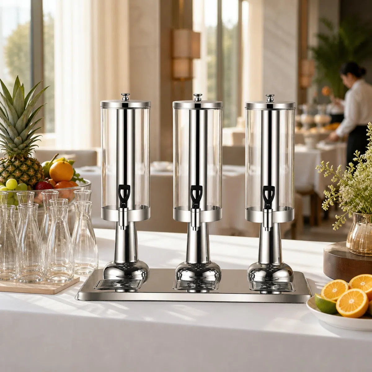 Dispensador Bebidas con 3 Dispensadores Autoservicio Dispensador Bebidas con pósito para Cafería, Caring