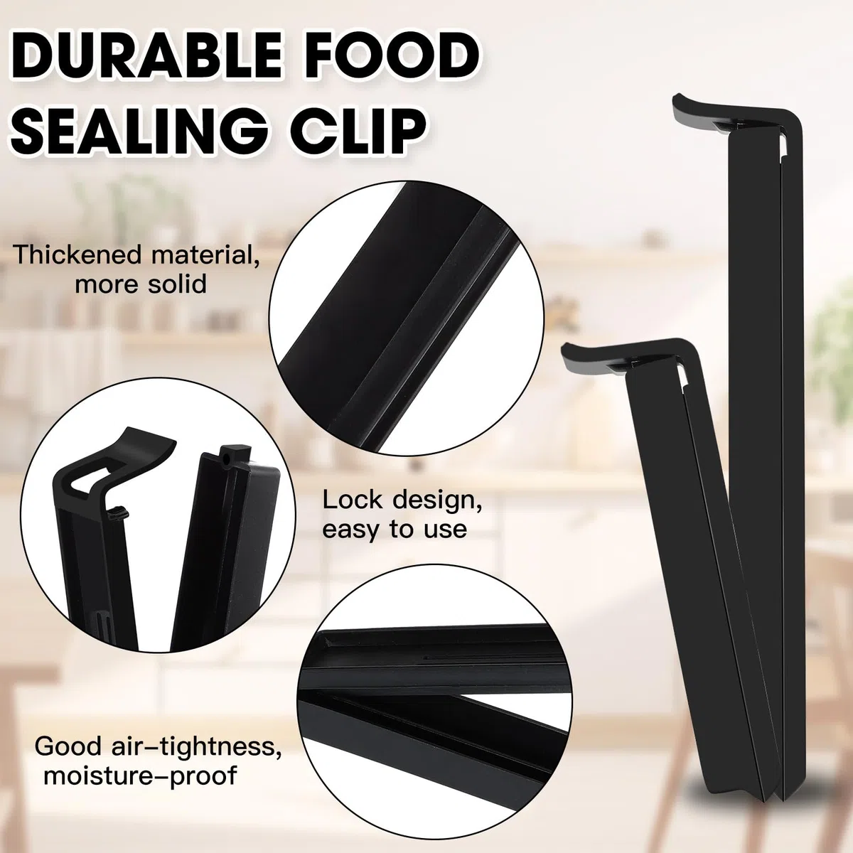 30 piezas de clip de sellado negro, 6/11 cm pinza cierre bolsa de alimentos, clip de cierre de cocina reutilizable de plástico para embalaje de cocina, caramelos aperitivos