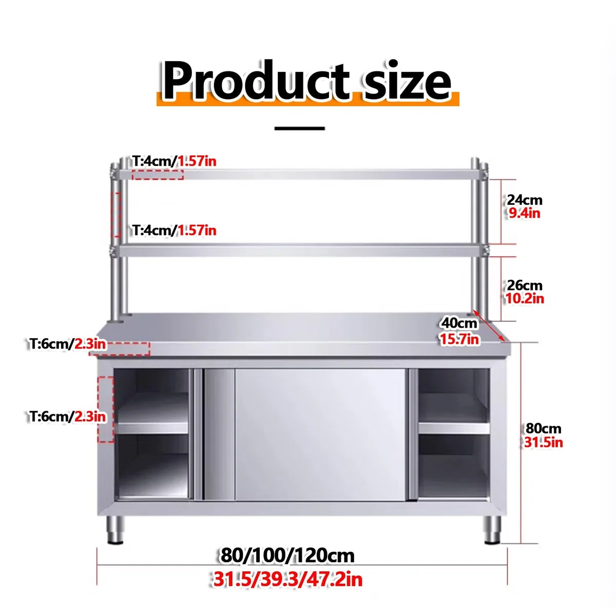 Mesa de trabajo comercial de acero inoxidable con armario de puerta corredera, mesa de preparación resistente para restaurantes y hogar, solución de almacenamiento duradera