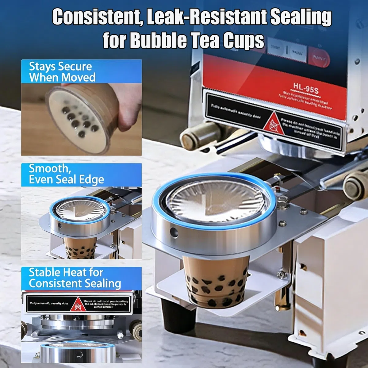 Selladora Eléctrica Comercial de Vasos, para Vasos de Papel PP/Pet, 350 W, 600-800 Vasos/Hora, Cafeterías y Tiendas de Té con Leche 110V-Black