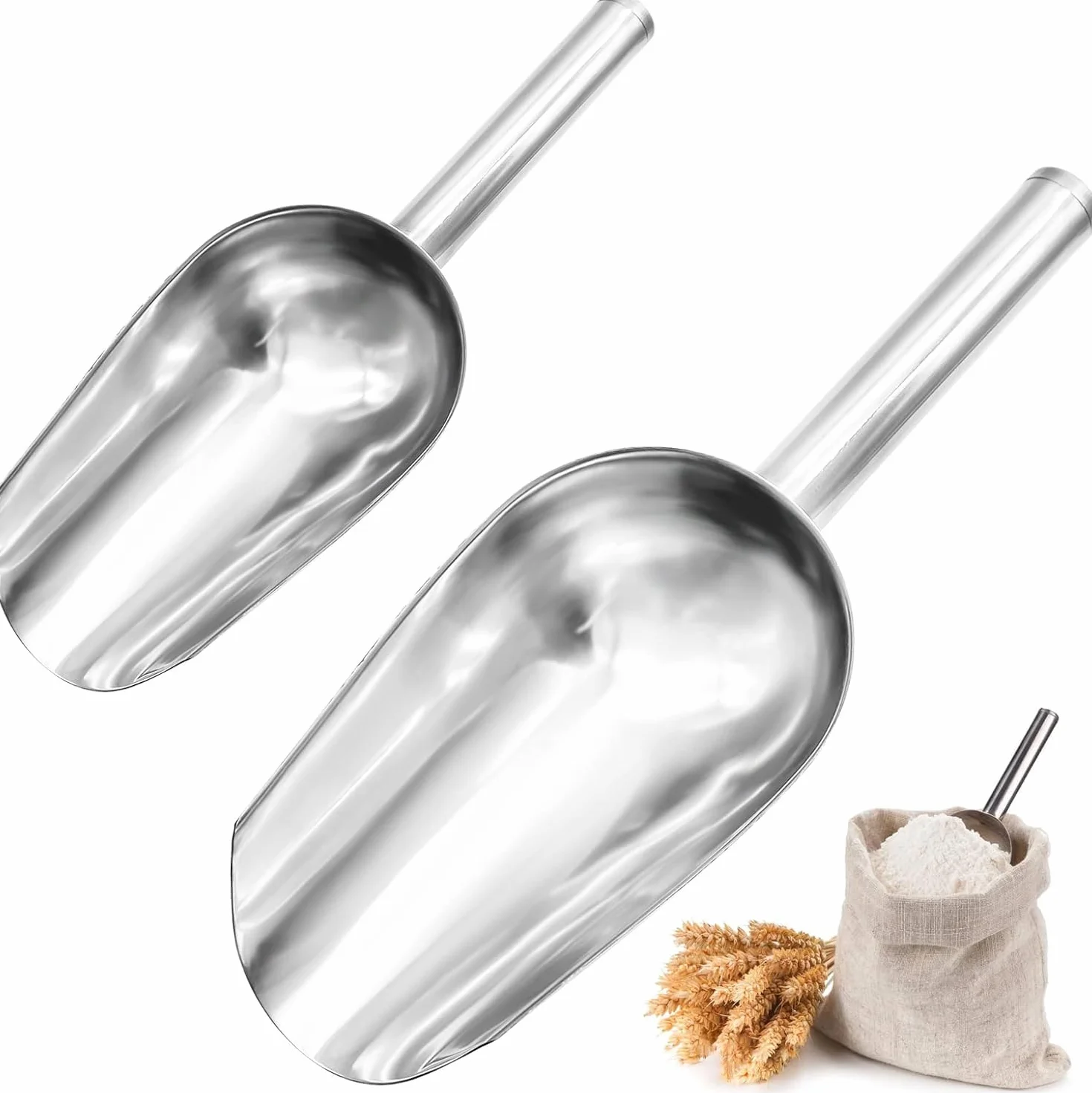 2 Piezas Pala de Hielo de Acero Inoxidable, Cuchara Para Helado, Cucharón de Cocina, Cuchara Para Galletas, Cuchara para Buffet para Bar, Cocina, Buffet y Fiesta (2 Tamaños)