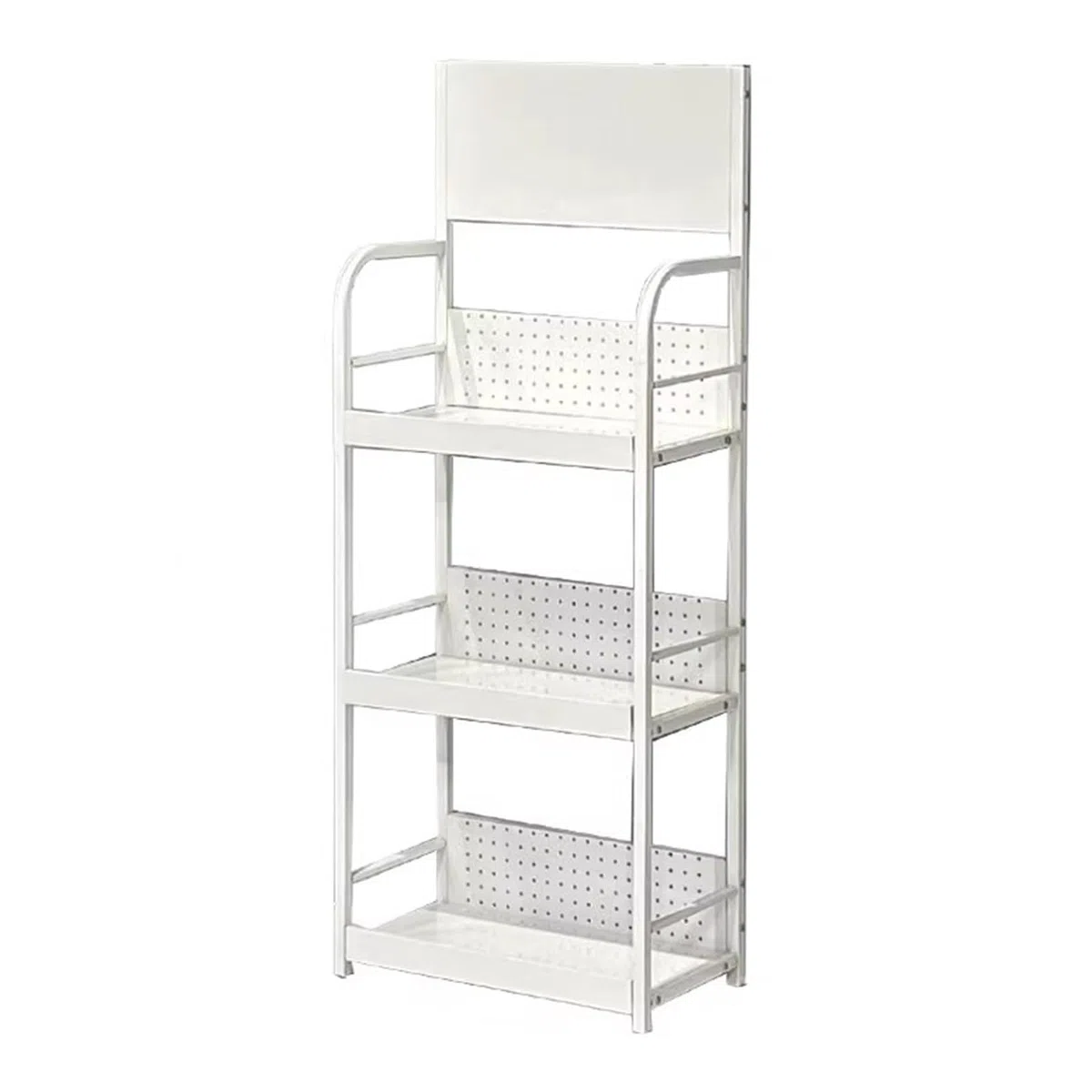 Organizador de latas de piso de 3 niveles y estante de exhibición para tiendas de conveniencia, despensas y farmacias, soporte para botellas de agua al por menor, blanco, 21in / 55 cm, perfecto para