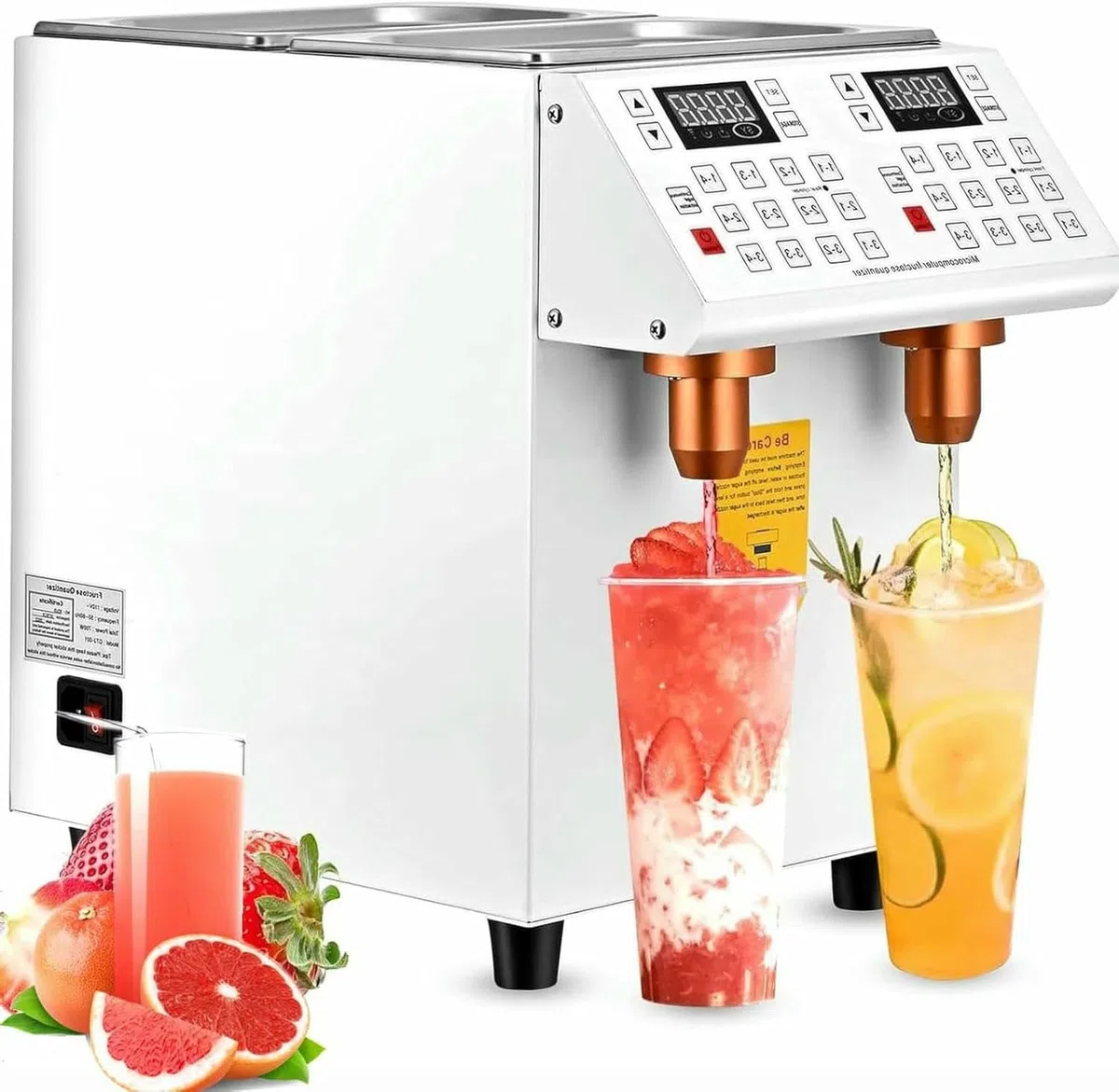 Dispensador automático de fructosa de 10 L, dispensador comercial de jarabe con doble salida, 24 ajustes programables para tiendas de café y té, fácil operación