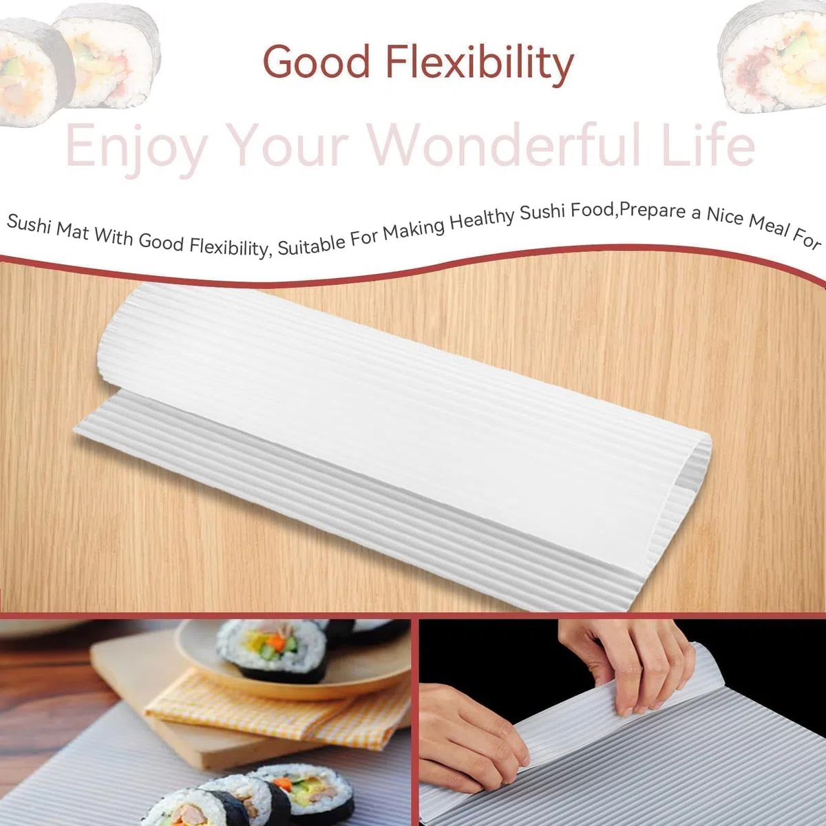 2 Piezas Sushi Roller Mat Silicona, Esterilla De Silicona para enrollar sushi Reutilizable Sushi Mat Esterilla Sushi Lavable Antiadherente Rolling Mat para Cocina Casera Esterilla Japonesa Para Sushi