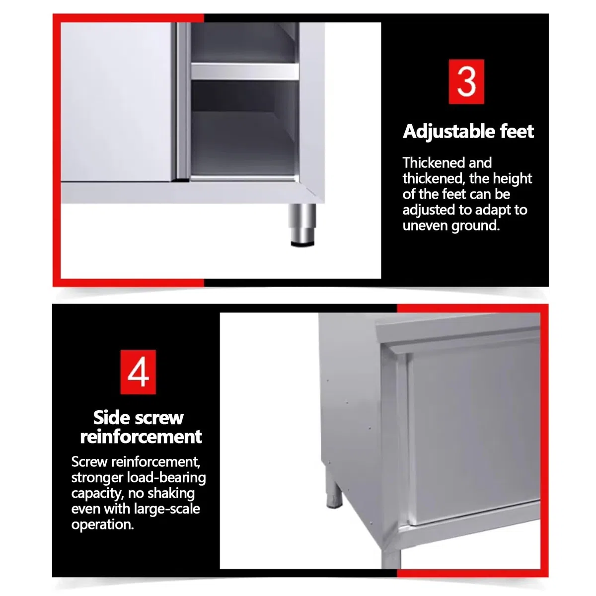 Mesa de trabajo comercial de acero inoxidable con armario de puerta corredera, mesa de preparación resistente para restaurantes y hogar, solución de almacenamiento duradera