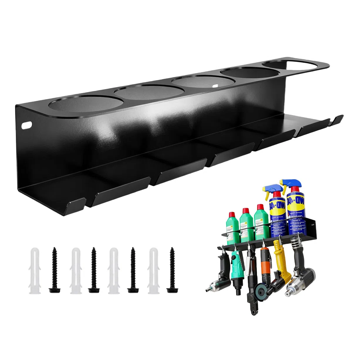 Soporte para botellas de spray: soporte para latas de aerosol con 5 agujeros y 6 ranuras, estante para botellas de spray con tubo expansor y tornillos, estante de pared, soporte para latas