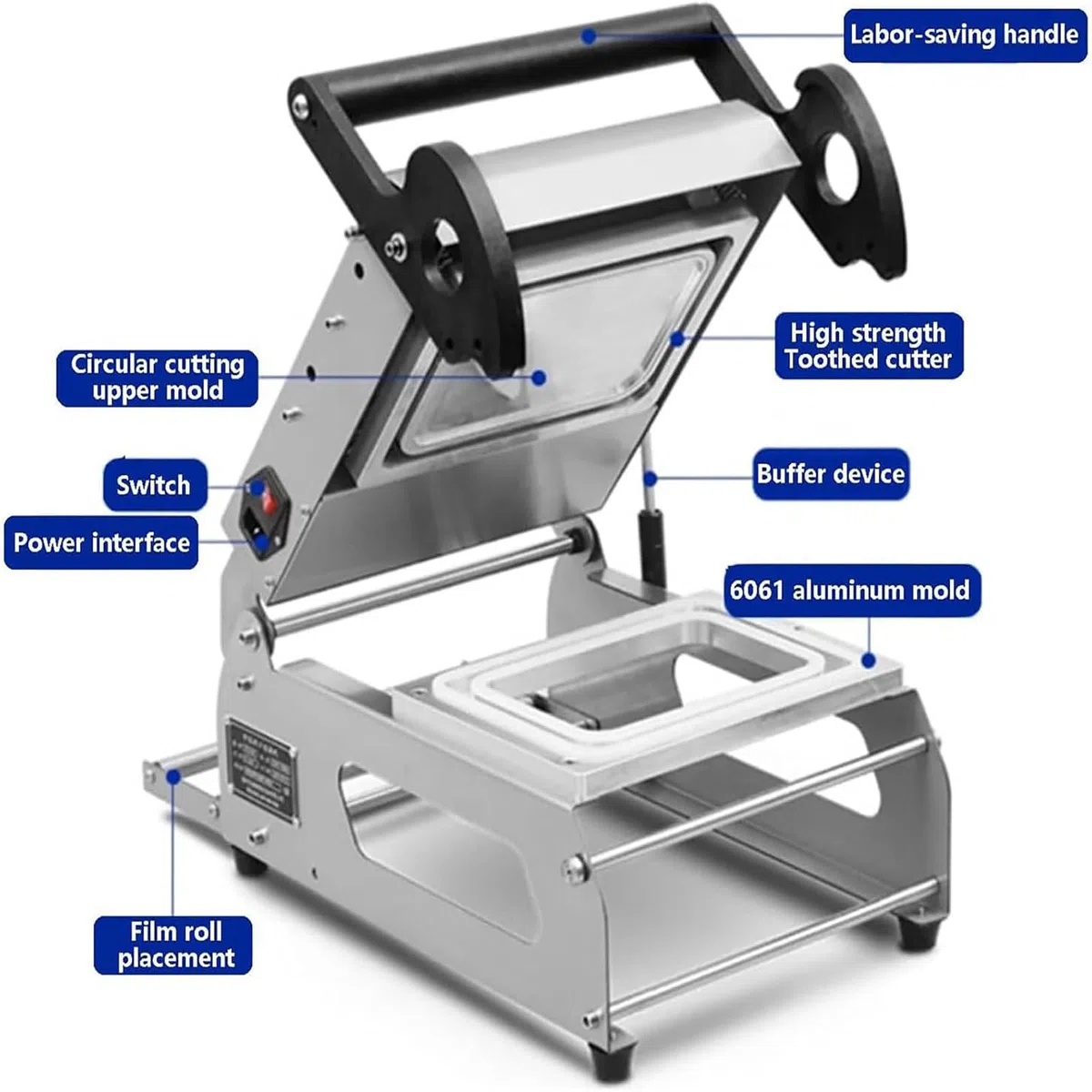 MObyat Máquina Termoselladora De Bandejas De Alimentos, Máquina De Envasado De Alimentos A Presión Manual con Antideslizante, Perilla De Temperatura Ajustable, 7-8 Bolsas/min, 180mm*130mm