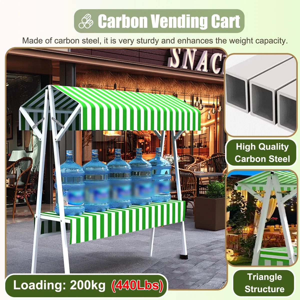 Soporte de exhibición portátil para fiestas y mercados, carrito de acero para vendedores de alimentos y postres