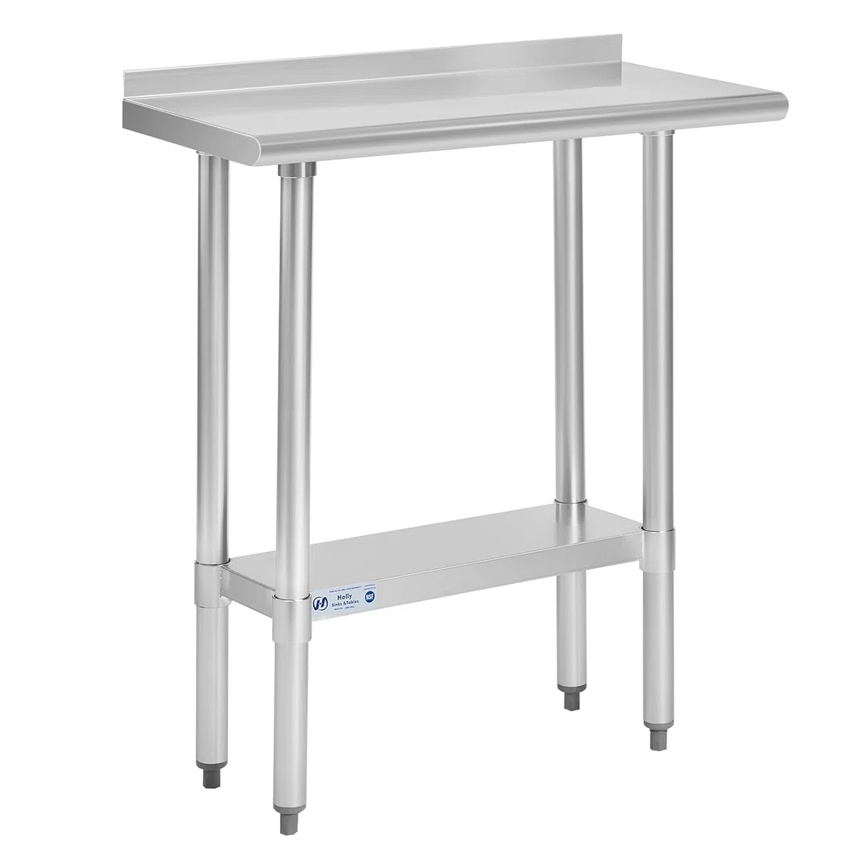 Hally - Mesa de acero inoxidable para preparación y trabajo, 14 x 30 pulgadas, mesa comercial NSF resistente con estante inferior y protector contra salpicaduras para restaurante, hogar y hotel
