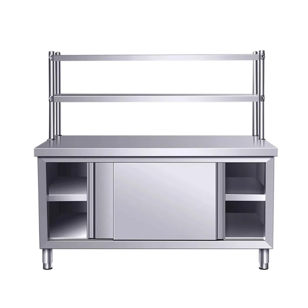 Mesa de trabajo comercial de acero inoxidable con armario de puerta corredera, mesa de preparación resistente para restaurantes y hogar, solución de almacenamiento duradera