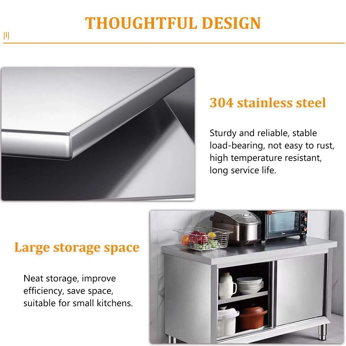 Mesa de trabajo de acero inoxidable con puerta corredera, mesa de preparación comercial resistente para cocina y restaurante, capacidad de carga de 1240 libras