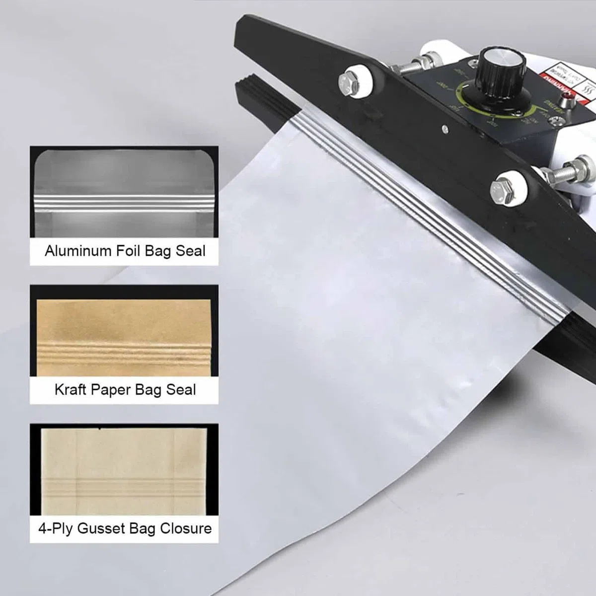 Sellador térmico portátil de mano, sello a rayas, calefacción de doble cara, temperatura ajustable, semiautomático, para volver a sellar papel de aluminio, papel kraft y bolsas de poliéster