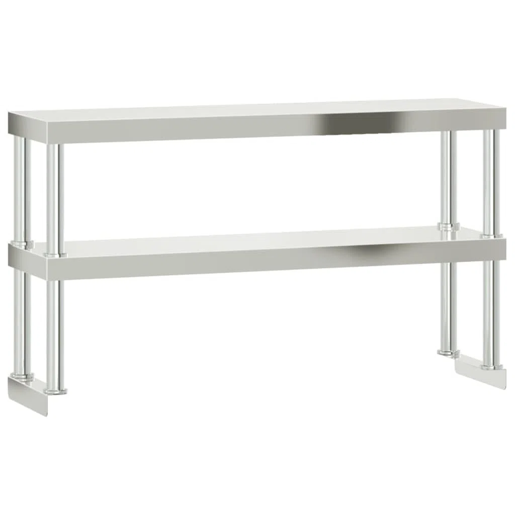 Mesa de trabajo de acero inoxidable con placa superior 110 x 55 x 150 cm, mesa de preparación con 2 estantes para gastronomía, cocina, restaurante, bar