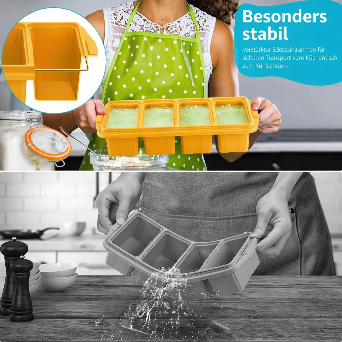 Souper Cube - Molde de silicona para congelación con tapa, sin BPA, apilable, ideal para sopa, caldo, cazuelas y preparación de alimentos (gris azulado)