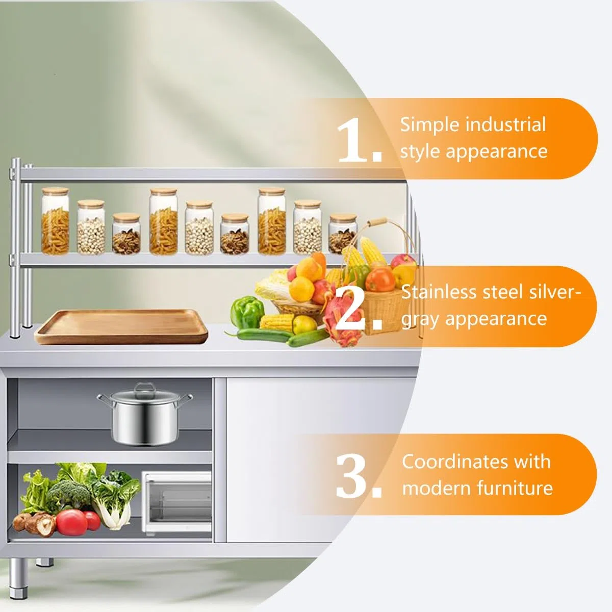 Mesa de trabajo de acero inoxidable, mesa de preparación de cocina comercial resistente con puerta corredera y estante superior para restaurante y bar