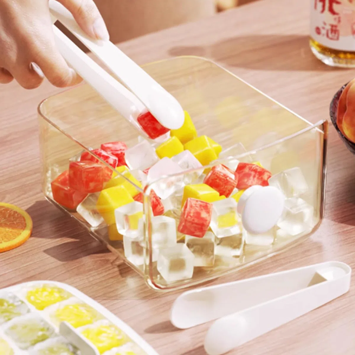 CINY 48 compartimentos de doble capa de prensa caja de hielo, con asa de transporte, pulse para quitar el hielo rápidamente, Ideal para el hogar, cocina, camping