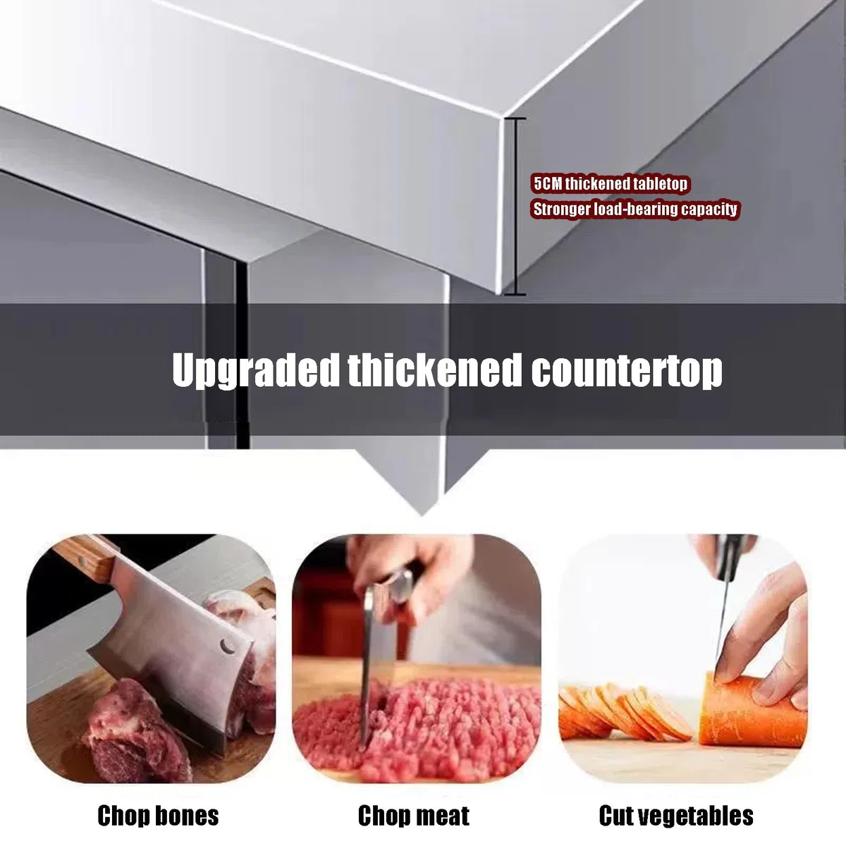 Inless Mesa de trabajo comercial de acero con gabinete, mesa pesada de cocina para el hogar y la mesa de restaurantes (120 x 60 x 80 cm)