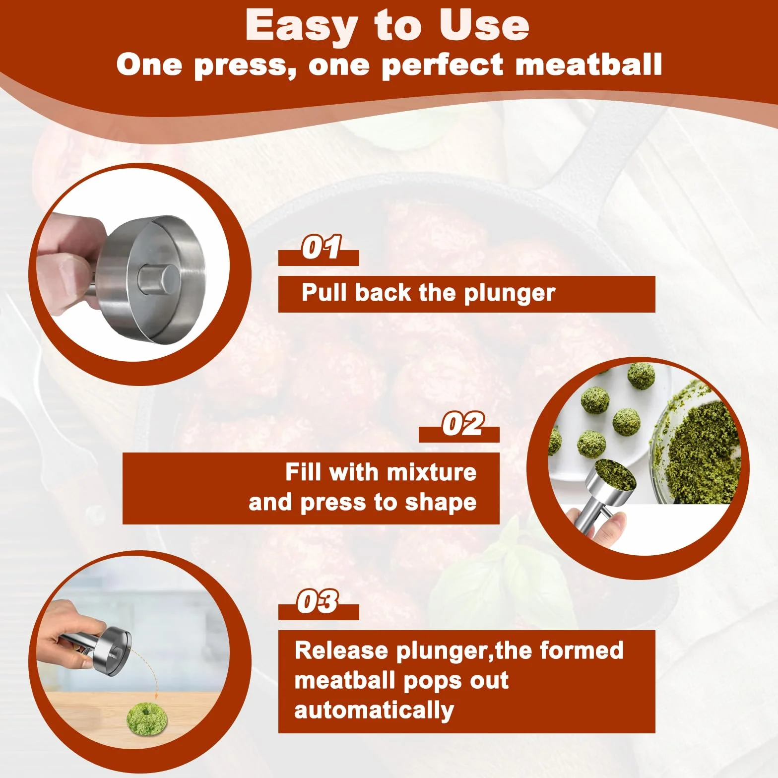 Porcionador de Falafel de Acero Inoxidable con Agujero, Cuchara Profesional para Hacer Falafel, Formador de Bolas de Falafel No Adhesivo, Herramienta de Albóndigas para Cocinar en Casa y Restaurantes