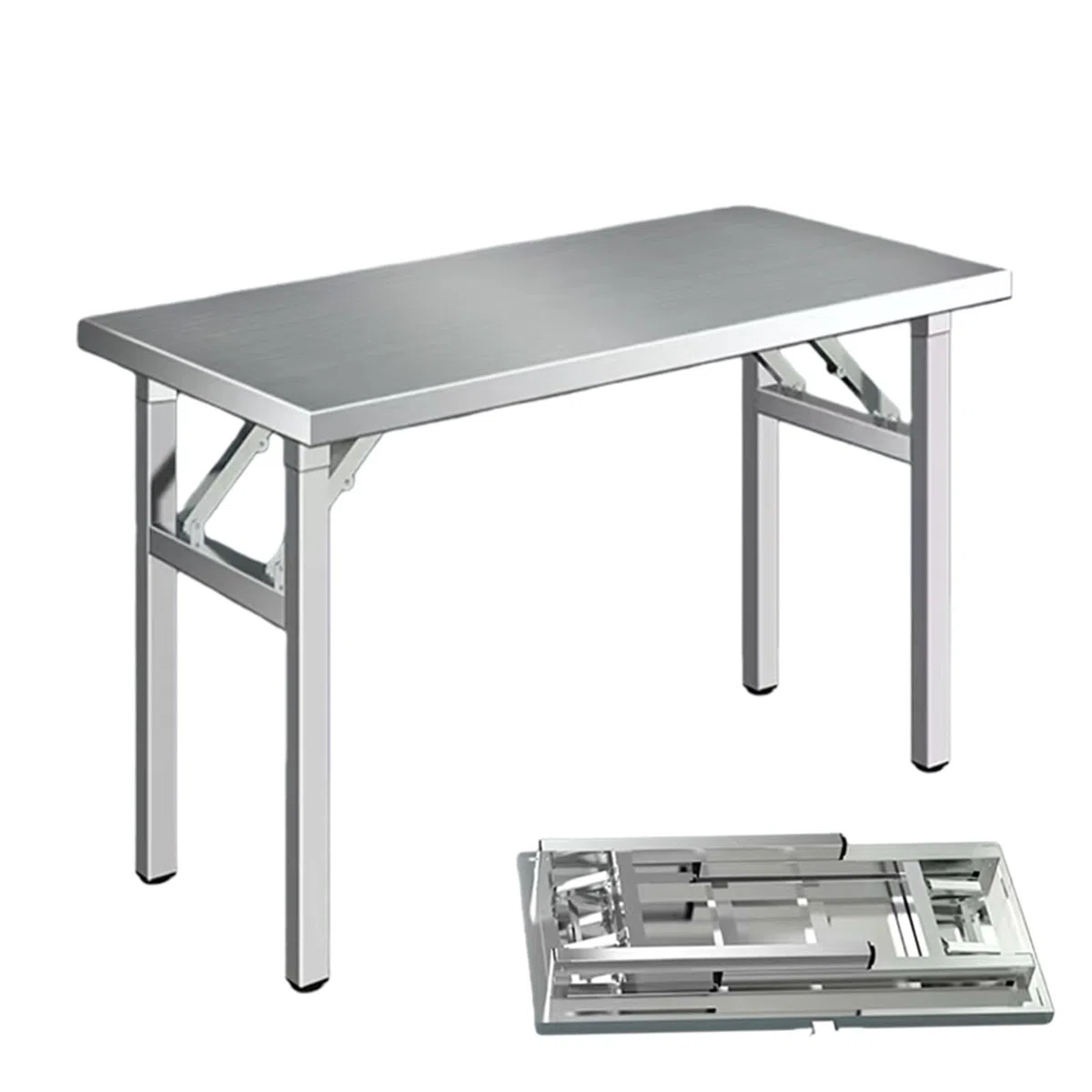 Mesa de trabajo plegable de acero inoxidable resistente, mesa versátil de cocina y preparación al aire libre para camping, parrilla, preparación y almacenamiento de alimentos (100 x 60 x 75 cm