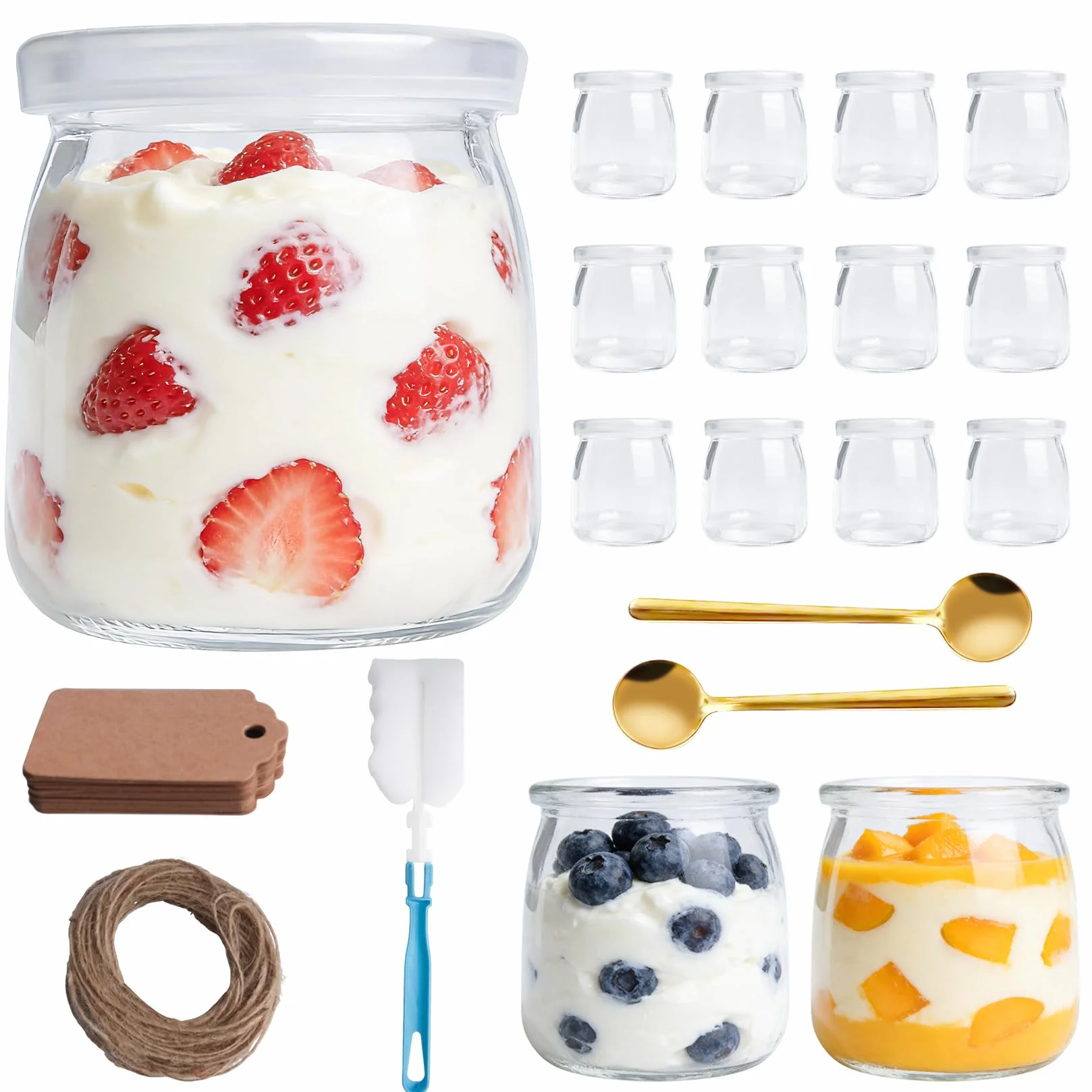 12 Pcs Tarros de Cristal con Tapa Hermética, 200 ml Frascos de Vidrio con Tapa, Botes de Cristal con Tapas, Vasos de Postre Yogur Transparentes para Yogur, mermelada, muesli, mousse