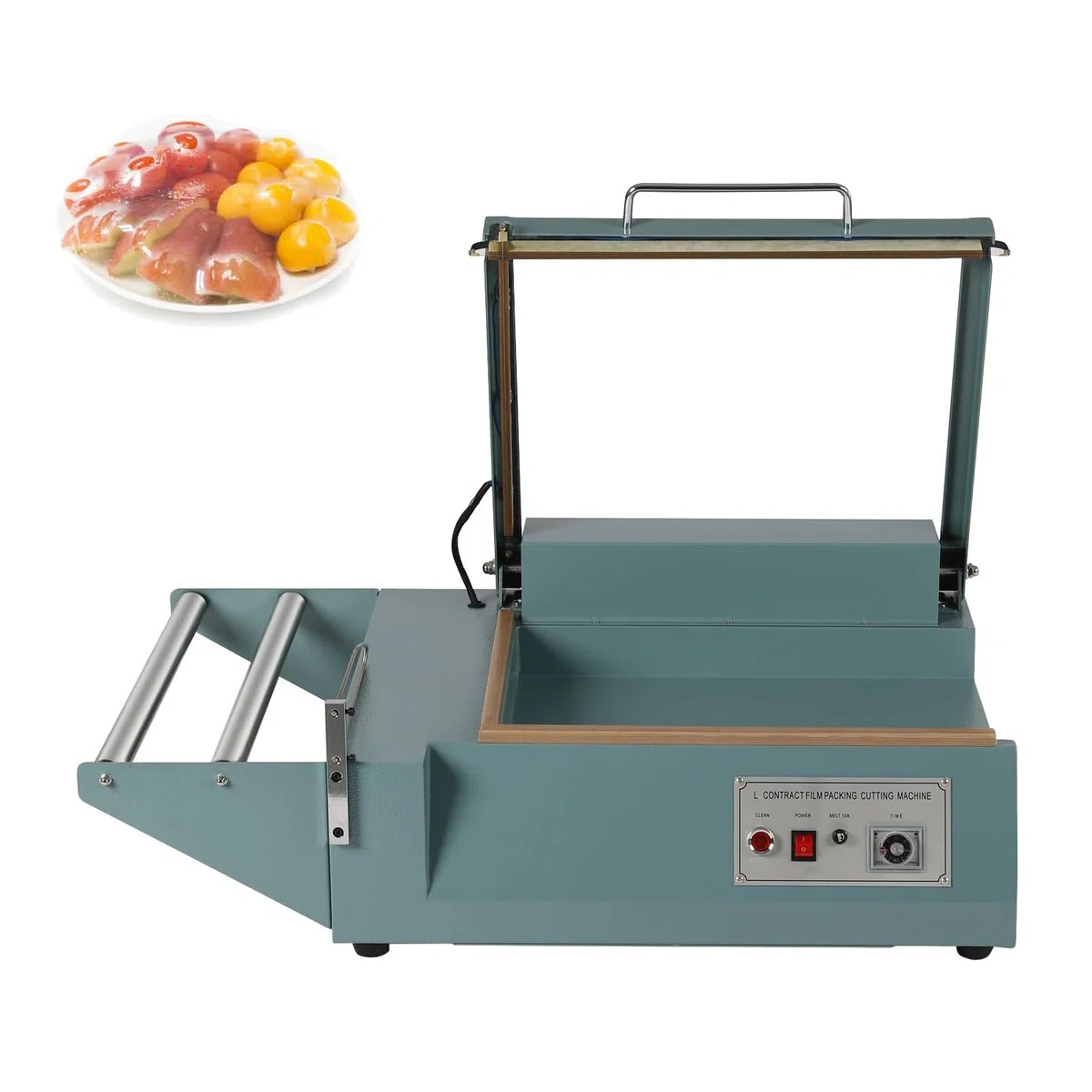 Selladora térmica de barra en L de alta resistencia para film retráctil, máquina de sellado por impulsos de 1000 W con temporizador ajustable y soportes para film.