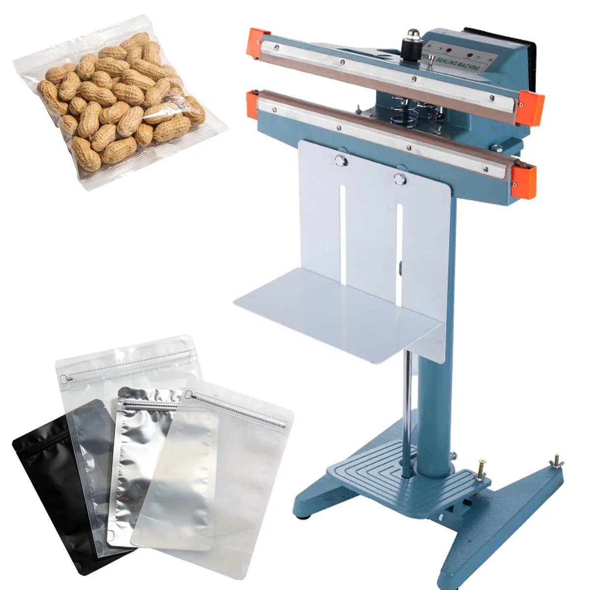 Máquina selladora térmica de pedal de pie, longitud de sellado de 17.7 pulgadas, sellador de impulso de 1000 W con temporizador ajustable para bolsas de polietileno