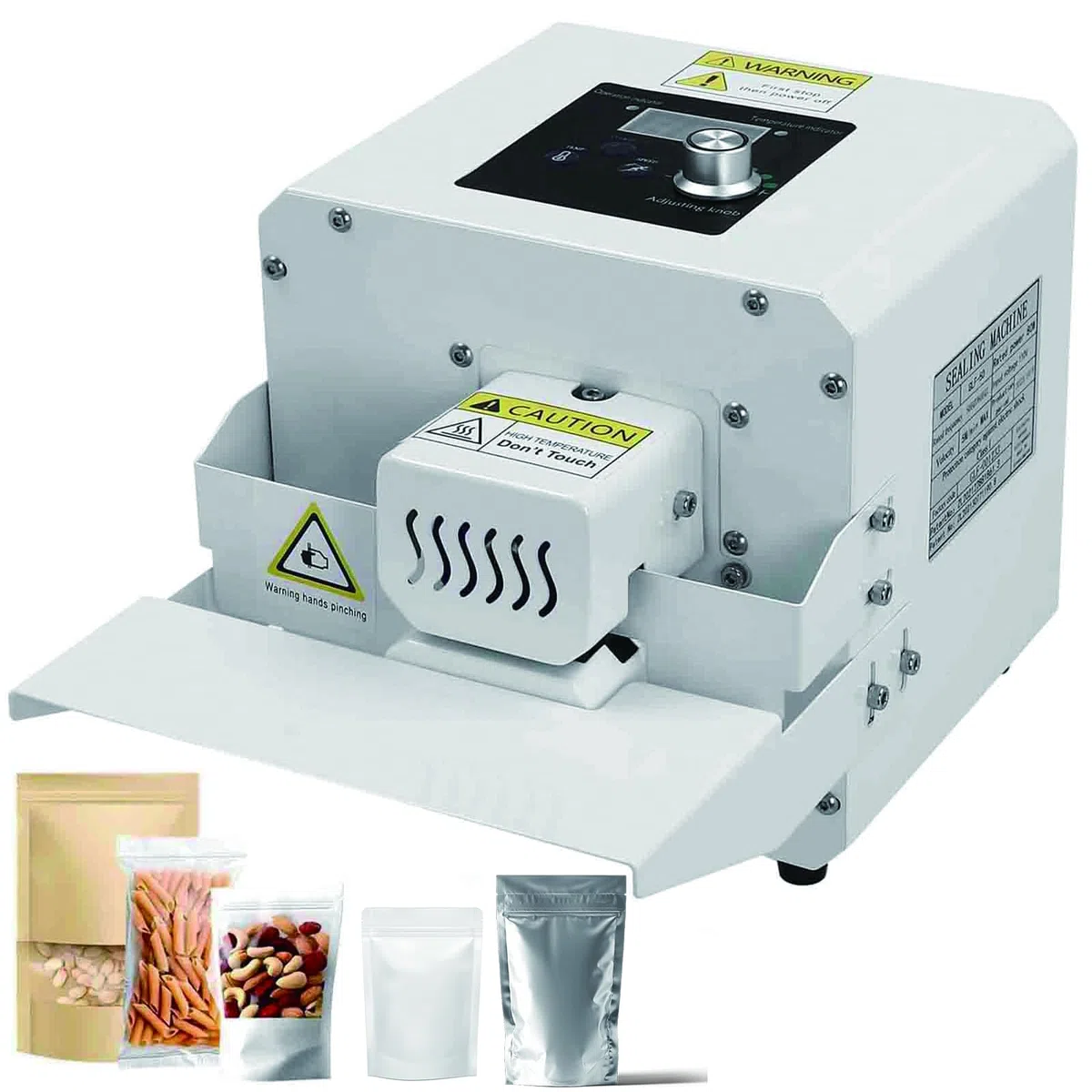 Máquina selladora térmica automática, sellador de banda continua de 80 W con temperatura y velocidad ajustables para envasado de alimentos, pequeñas tiendas y cocina doméstica