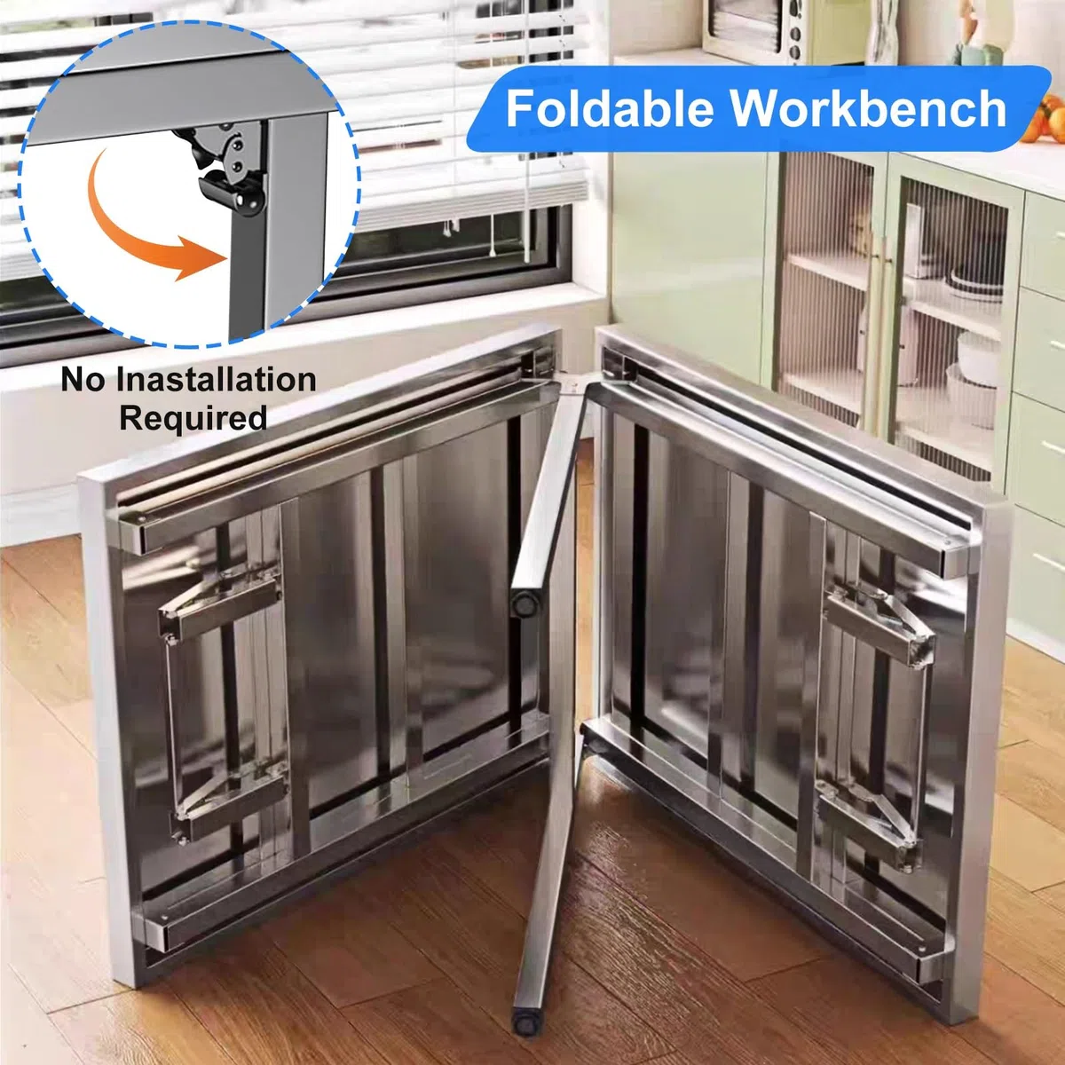 Mesa de preparación plegable de acero inoxidable, mesa de trabajo comercial resistente, isla cocina plegable portátil con patas plegables, estación de trabajo de preparación alimentos(100x40x75cm)