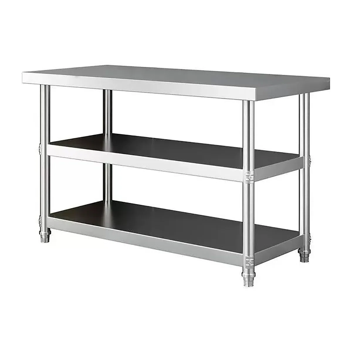 Mesa de trabajo de cocina de acero inoxidable con 3 compartimentos, mesa de utilidad resistente para restaurantes y uso doméstico, 80 x 60 x 80 cm, duradera y fácil de limpiar