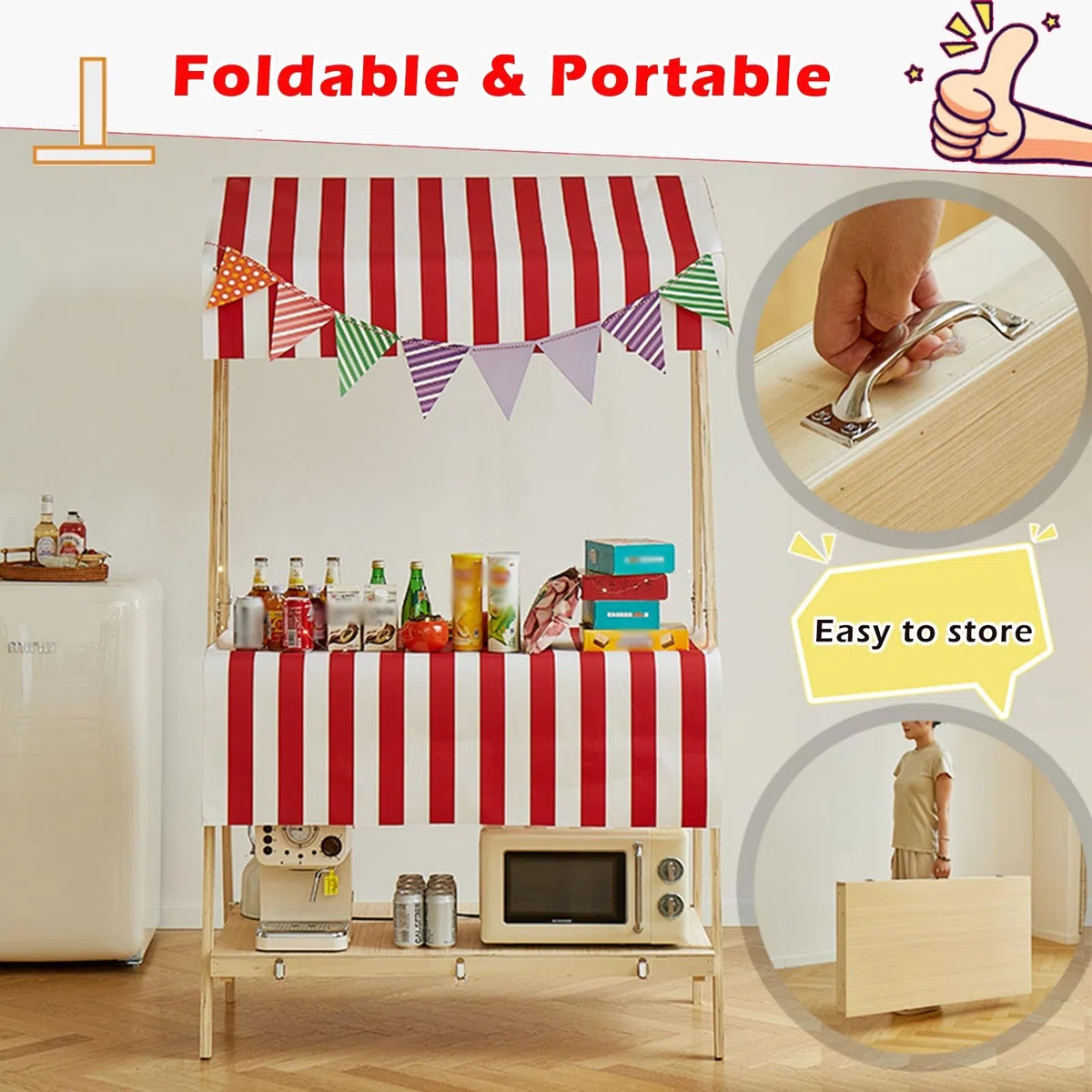 Cabina plegable para concesiones al aire libre, carrito de alimentos portátil con toldo para exhibición comercial de alimentos callejeros