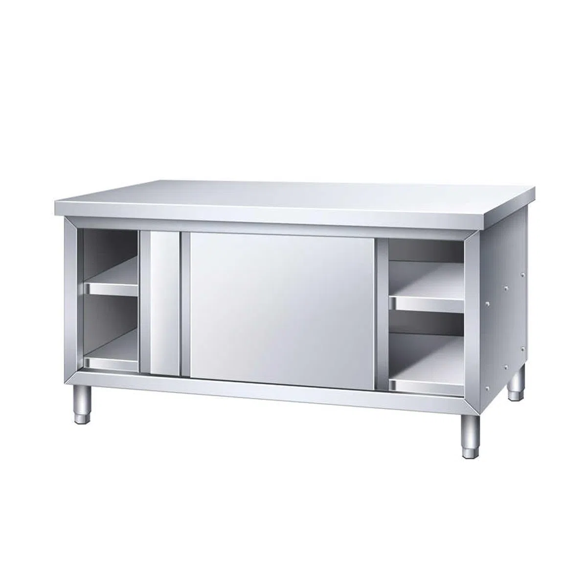 Mesa de trabajo comercial de acero inoxidable con puertas correderas, mesa de preparación resistente para el hogar, restaurante, garaje y almacén (80 x 50 x 80 cm / 31.5x19.7x31.5in)