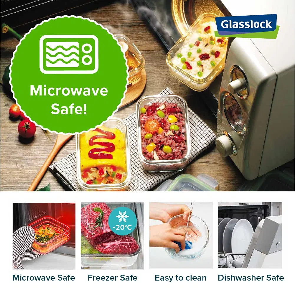 Square Tempered Glass Food Container 17-ounce/490ml RP523 - Glasslock Airtight Anti Spill by GlassLock